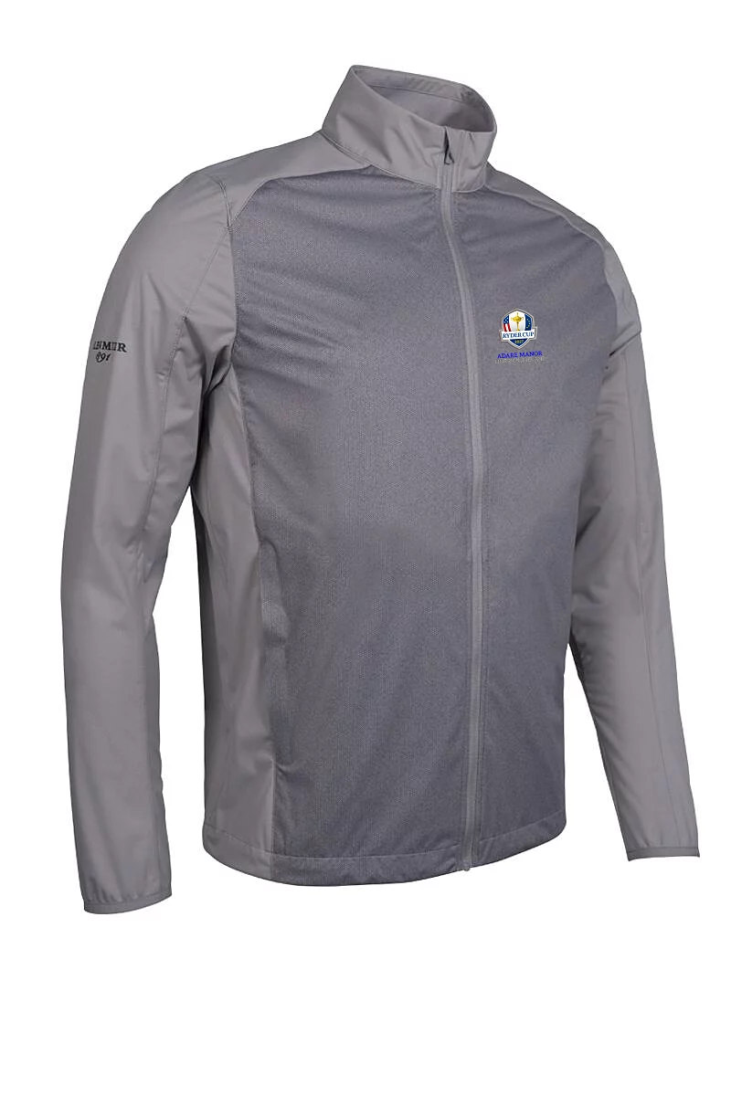 Official Ryder Cup 2027 Mens Full Zip Lightweight Stretch Water Repellent Golf Jacket Light Grey Herringbone XXL