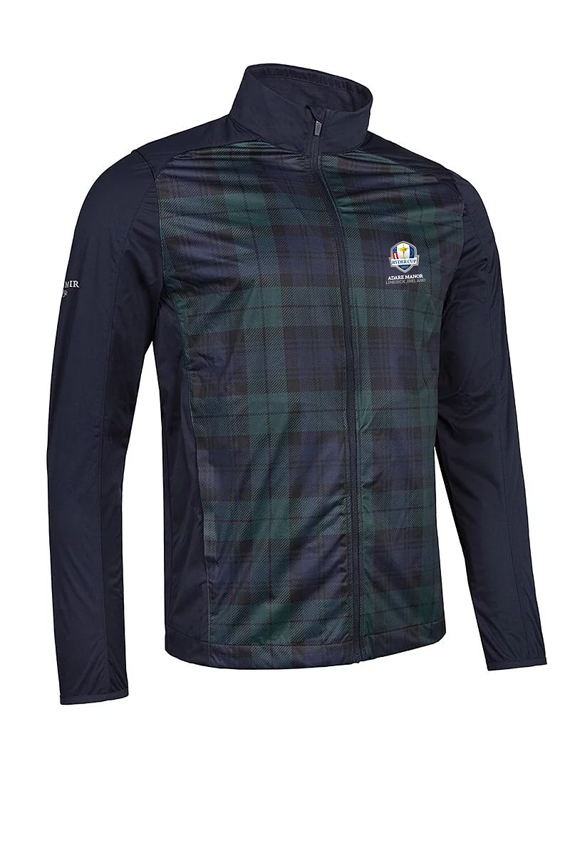 Official Ryder Cup 2027 Mens Full Zip Lightweight Stretch Water Repellent Golf Jacket Navy/Tartan S