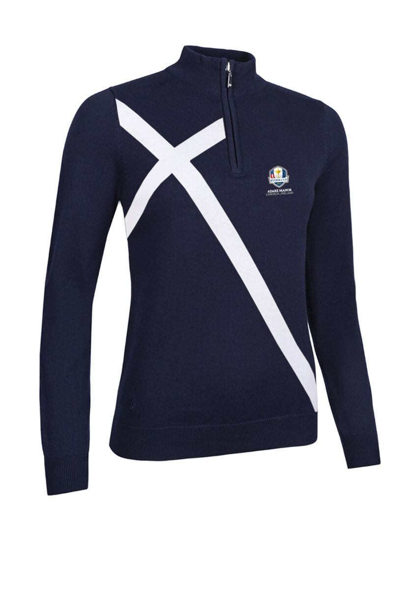 Official Ryder Cup 2027 Ladies Quarter Zip Saltire Cross Cotton Lightweight Golf Sweater