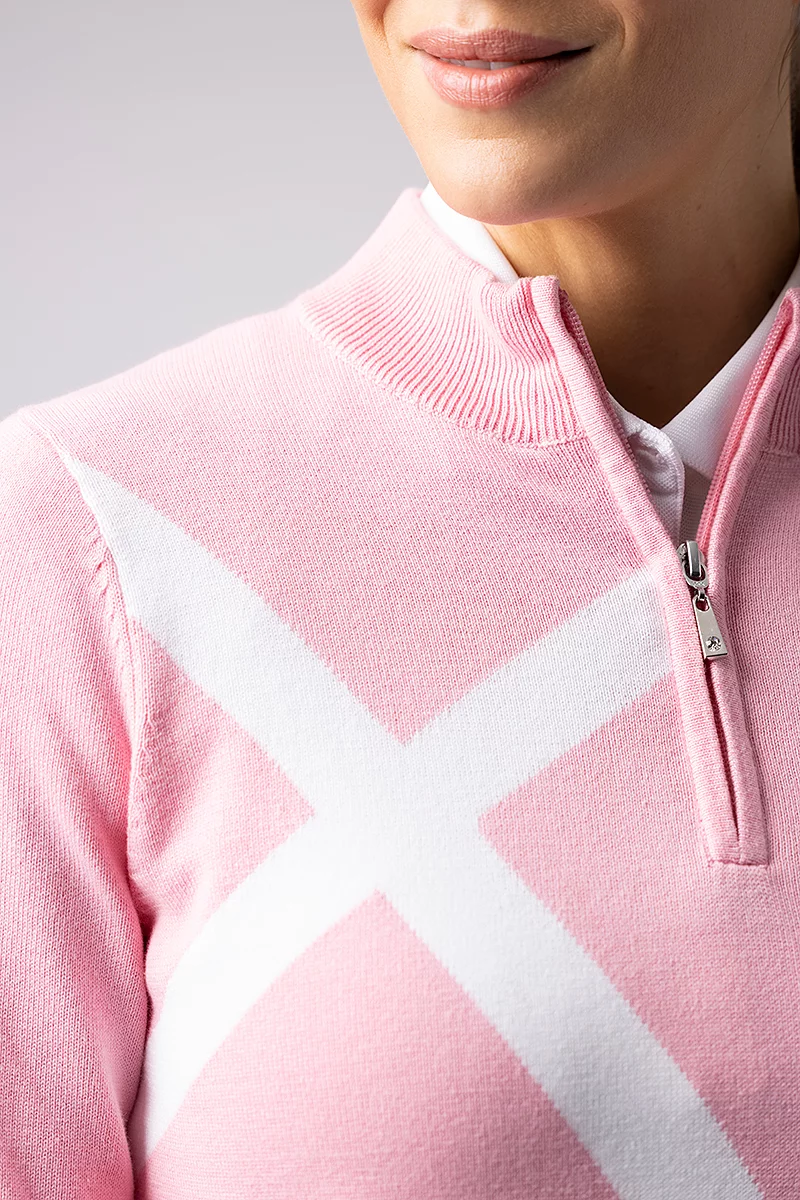 Ladies Quarter Zip Saltire Cross Cotton Lightweight Golf Sweater Ladies Quarter Zip Saltire Cross Cotton Lightweight Golf Sweater