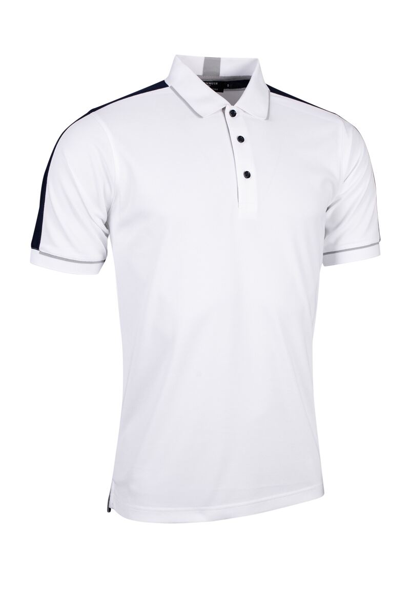 Mens Contrast Panel Tipped Performance Pique Golf Shirt White/Navy XXL