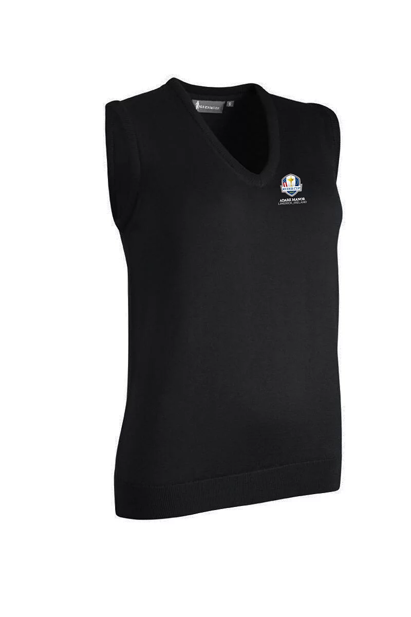 Official Ryder Cup 2027 Ladies V Neck Merino Wool Lightweight Golf Slipover Black XS