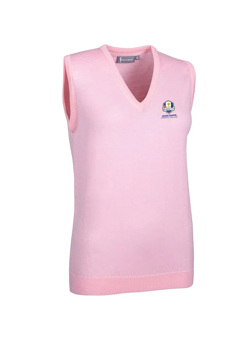 Official Ryder Cup 2027 Ladies V Neck Merino Wool Lightweight Golf Slipover Candy XL