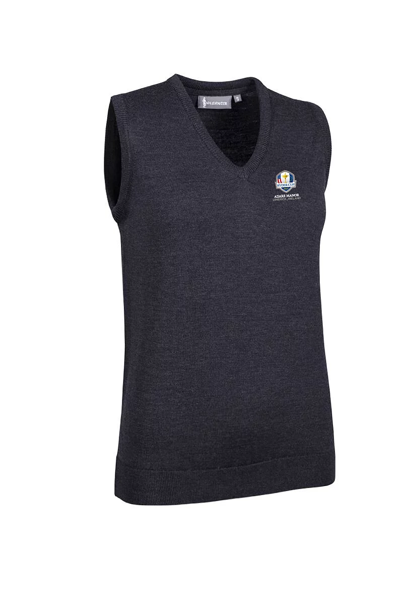 Official Ryder Cup 2027 Ladies V Neck Merino Wool Lightweight Golf Slipover Charcoal Marl XL