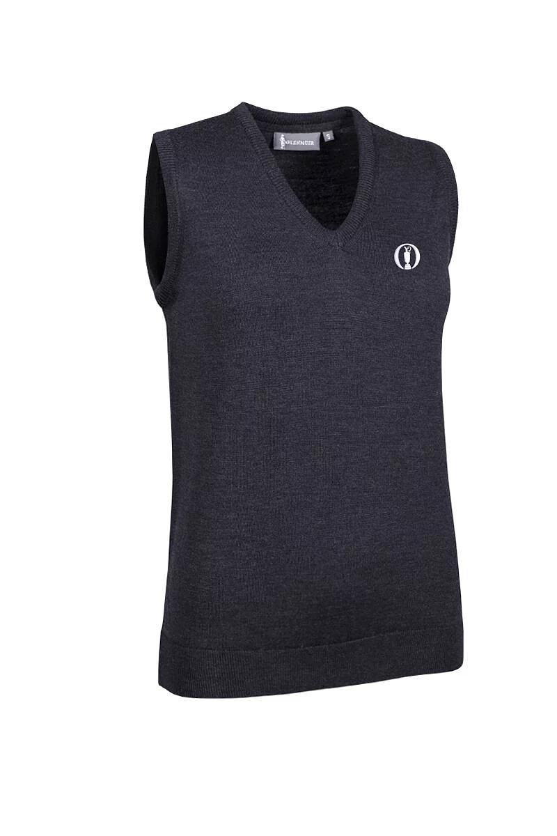 Official Ryder Cup 2027 Ladies V Neck Merino Wool Lightweight Golf Slipover Charcoal Marl S