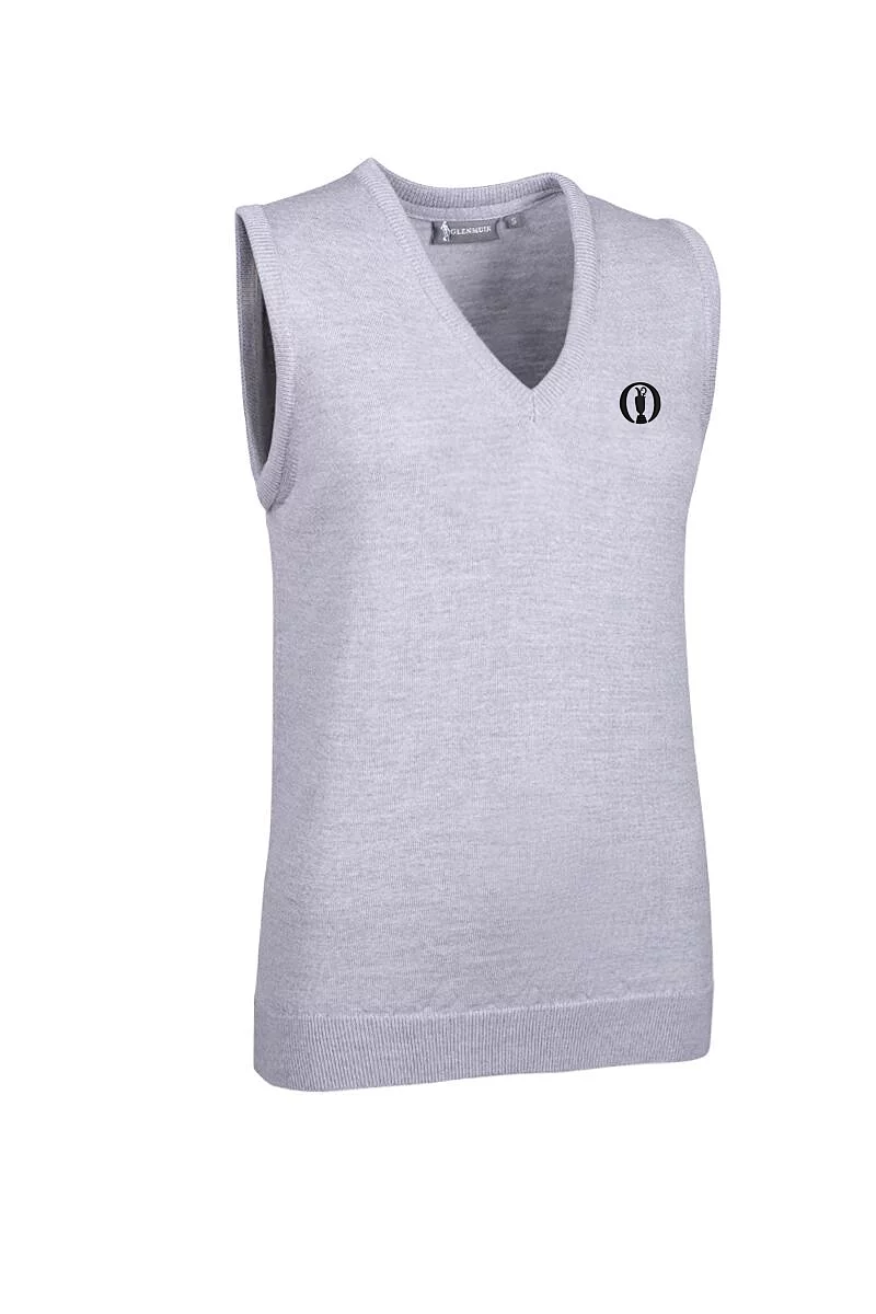 Official Ryder Cup 2027 Ladies V Neck Merino Wool Lightweight Golf Slipover Light Grey Marl S