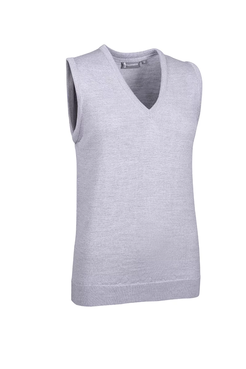 Official Ryder Cup 2027 Ladies V Neck Merino Wool Lightweight Golf Slipover Light Grey Marl XL