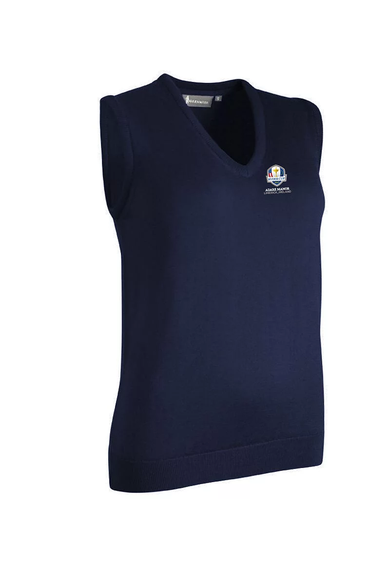 Official Ryder Cup 2027 Ladies V Neck Merino Wool Lightweight Golf Slipover Navy XL