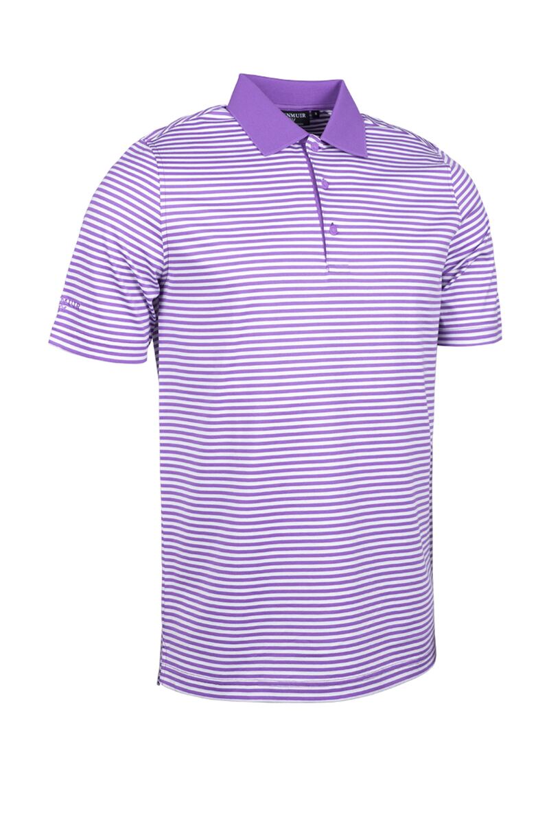 Mens Striped Mercerised Luxury Golf Shirt Sale Amethyst/White S