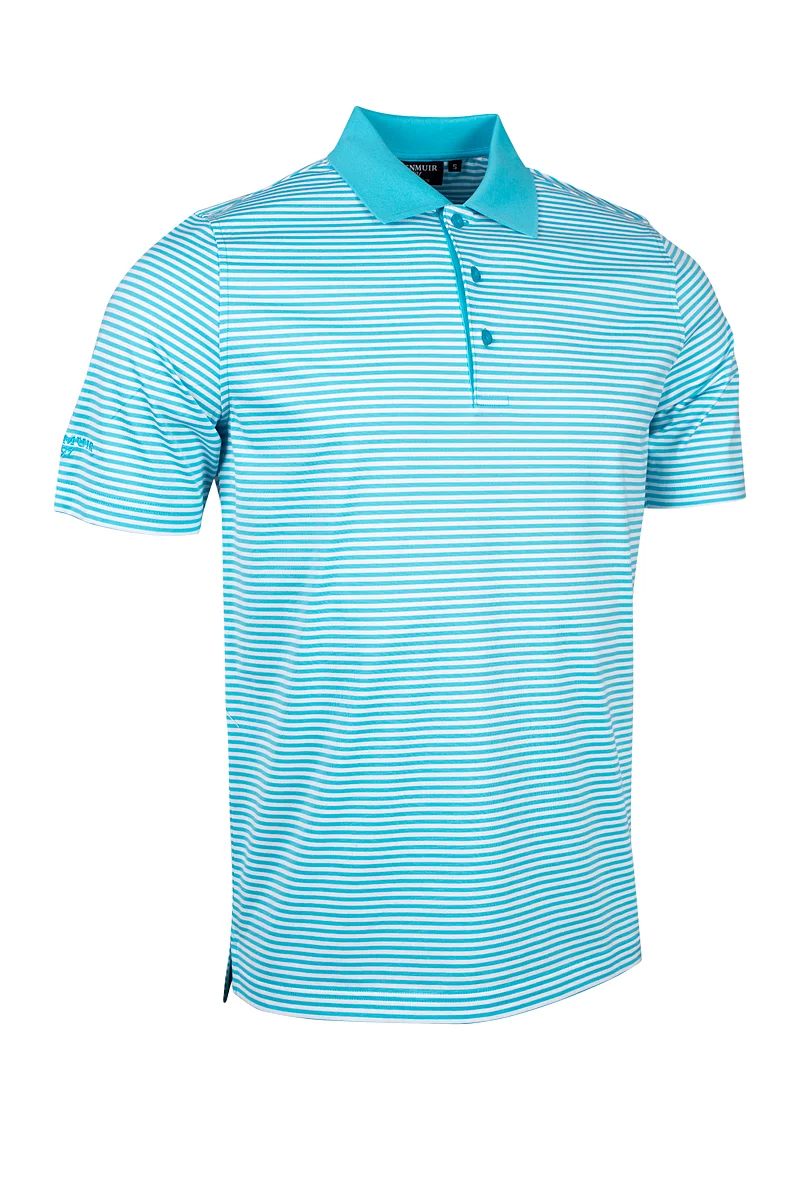 Mens Striped Mercerised Luxury Golf Shirt Sale Aqua/White L
