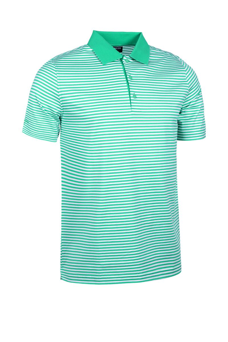 Mens Striped Mercerised Luxury Golf Shirt Sale Marine Green/White S