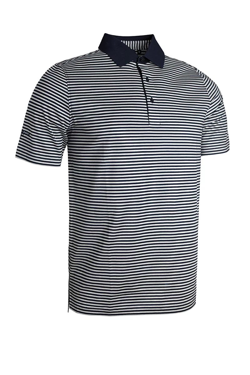 Mens Striped Mercerised Luxury Golf Shirt Sale Navy/White S