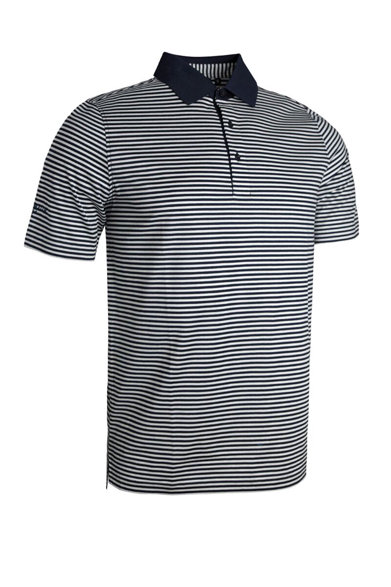 Mens Striped Mercerised Luxury Golf Shirt Navy/White M