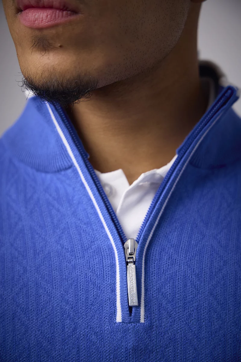 Mens Quarter Zip Geometric Pattern Cotton Lightweight Golf Sweater