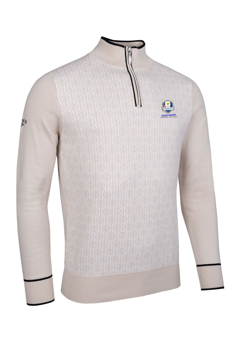 Official Ryder Cup 2027 Mens Quarter Zip Geometric Pattern Cotton Lightweight Golf Sweater