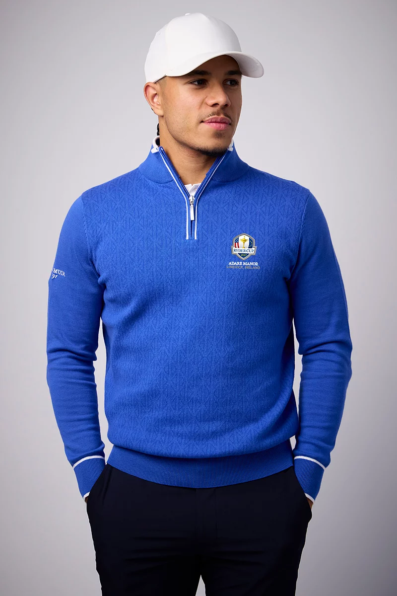 Official Ryder Cup 2027 Mens Quarter Zip Geometric Pattern Cotton Lightweight Golf Sweater