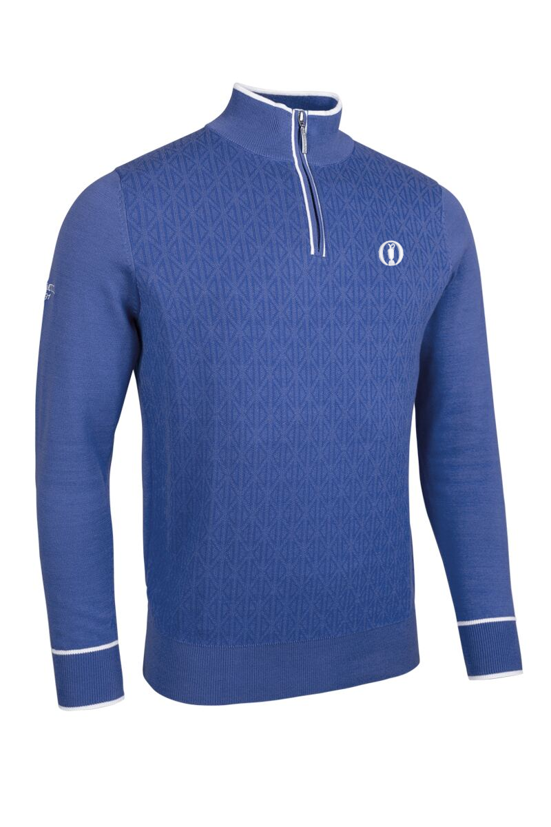 The Open Mens Quarter Zip Geometric Pattern Cotton Lightweight Golf Sweater