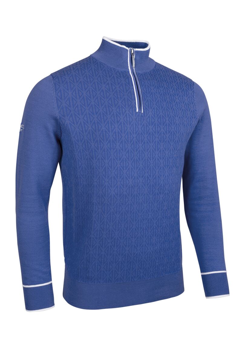 Mens Quarter Zip Geometric Pattern Cotton Lightweight Golf Sweater
