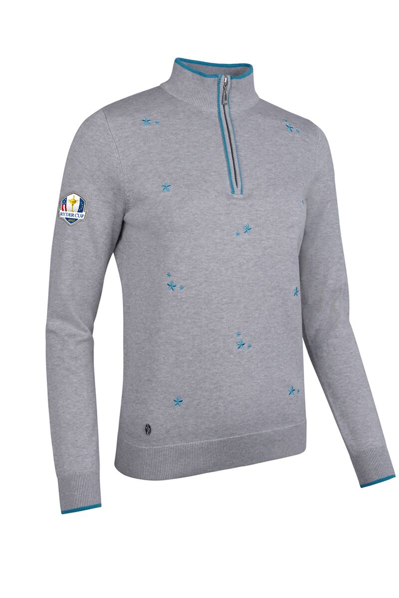 Official Ryder Cup 2027 Ladies Quarter Zip Floral Embroidery Cotton Lightweight Golf Sweater