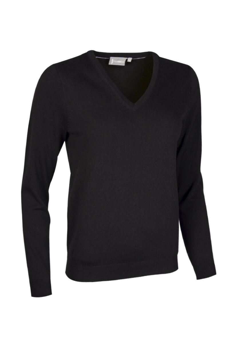 Ladies V Neck Cotton Golf Sweater Black S