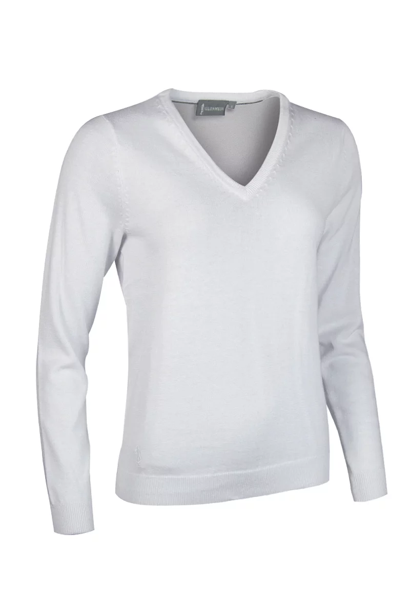 Official Ryder Cup 2027 Ladies V Neck Cotton Lightweight Golf Sweater White XXL