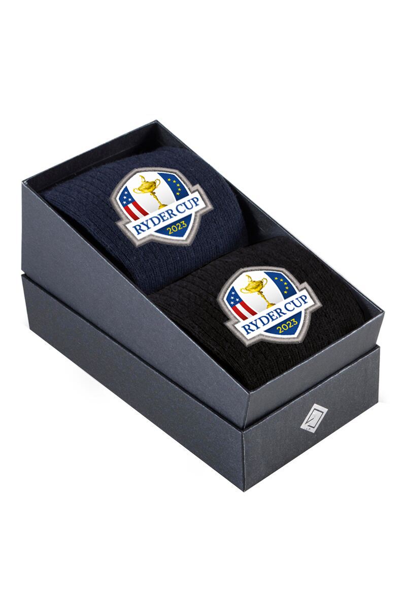 Official Ryder Cup 2025 Mens Cotton Crew Golf Socks Gift Box Navy & Black 6-11
