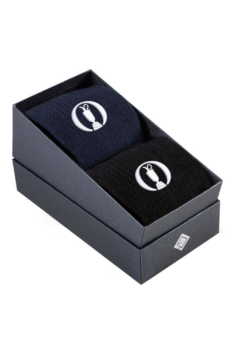 The Open Mens Cotton Crew Golf Socks Gift Box Navy & Black 6-11