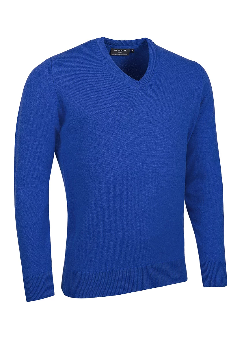 Official Ryder Cup 2027 Mens V Neck Lambswool Midweight Golf Sweater Ascot Blue L