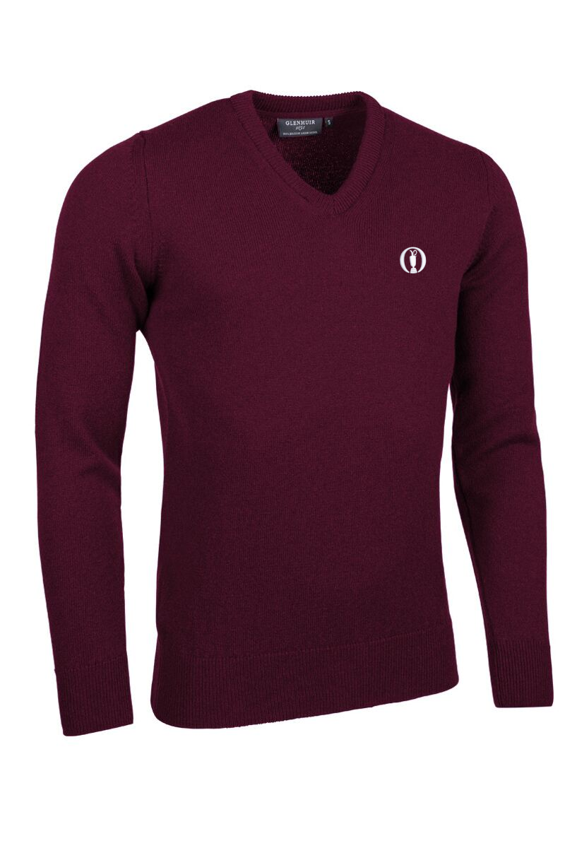 The Open Mens V Neck Lambswool Golf Sweater Bordeaux M