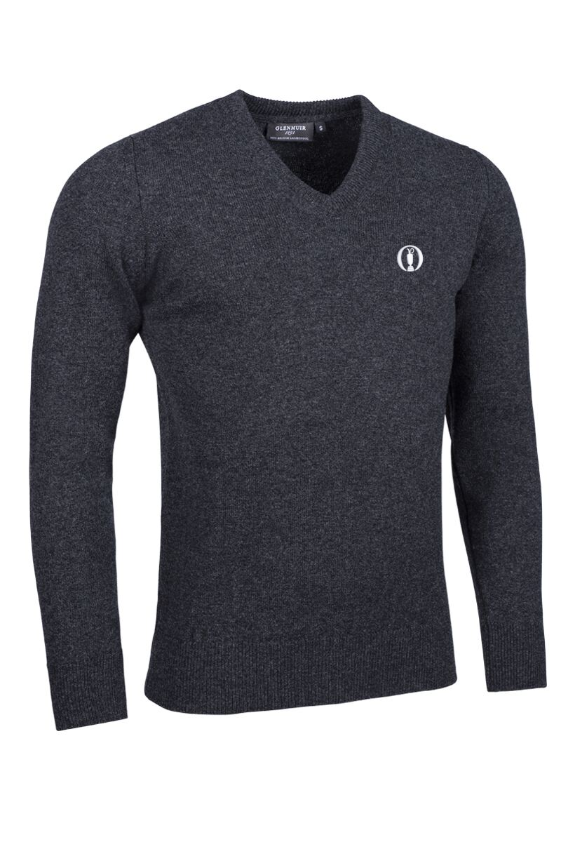 The Open Mens V Neck Lambswool Golf Sweater Charcoal Marl S