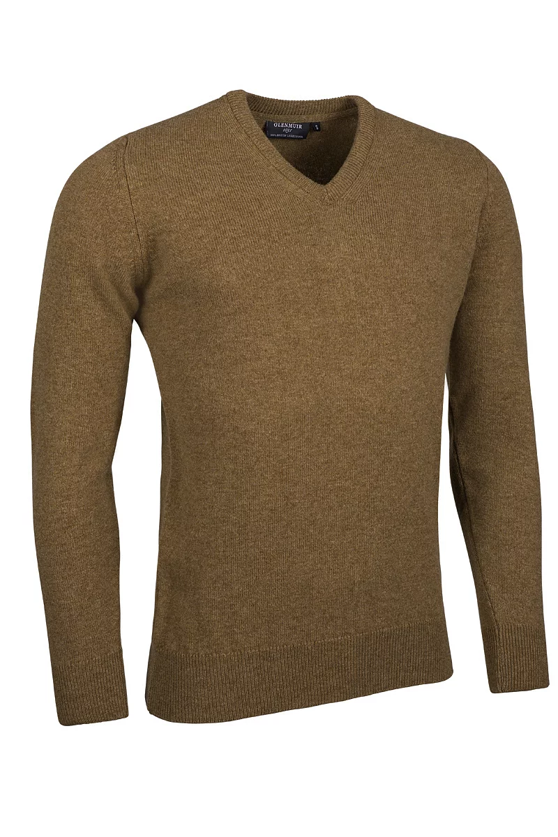 Mens V Neck Lambswool Midweight Golf Sweater Driftwood Marl M