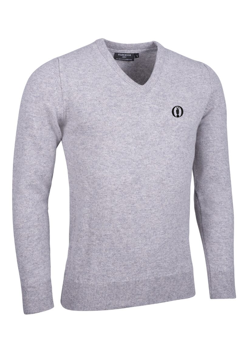 The Open Mens V Neck Lambswool Golf Sweater Light Grey Marl S