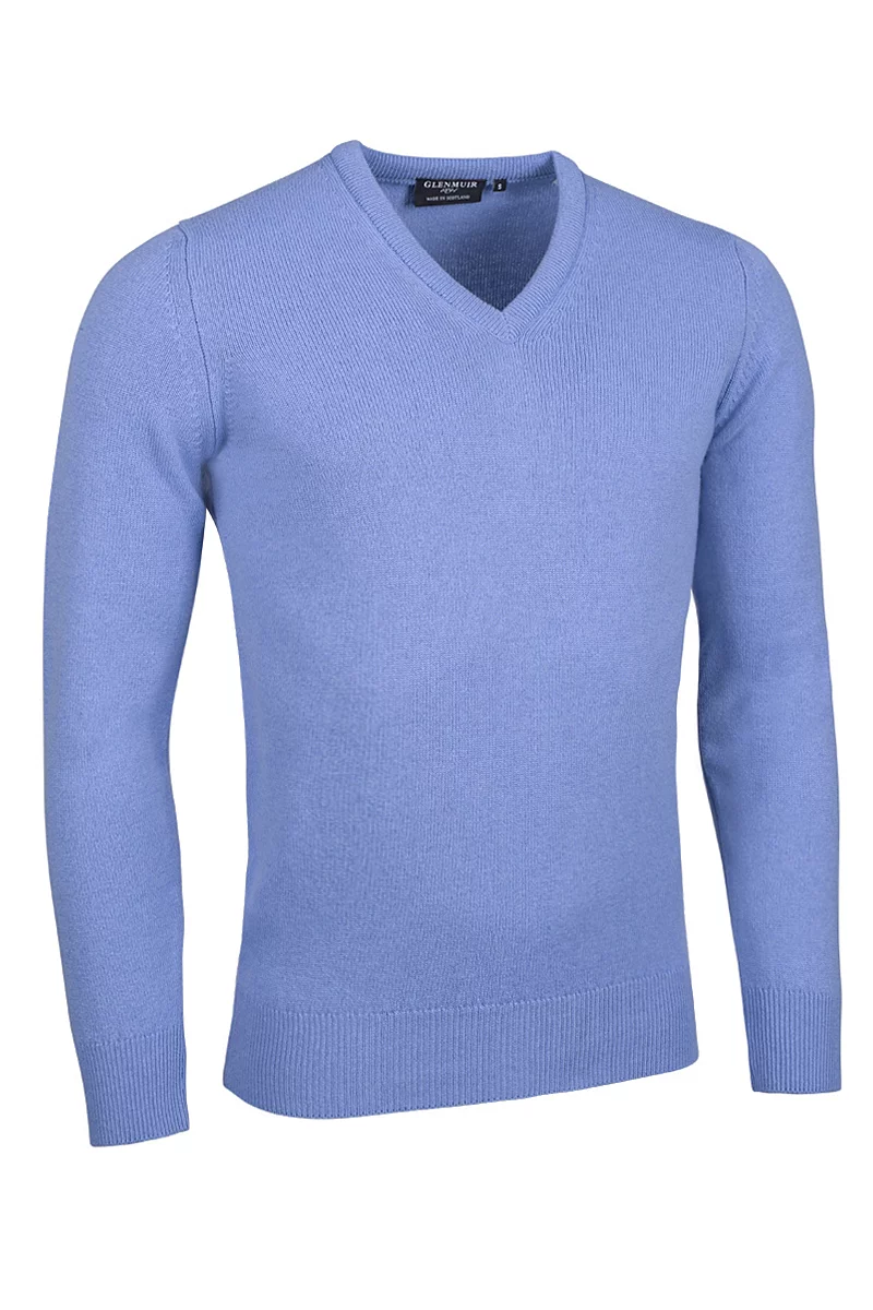 Official Ryder Cup 2027 Mens V Neck Lambswool Midweight Golf Sweater Light Blue L