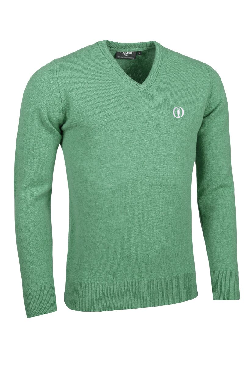 The Open Mens V Neck Lambswool Golf Sweater Marine Green Marl S