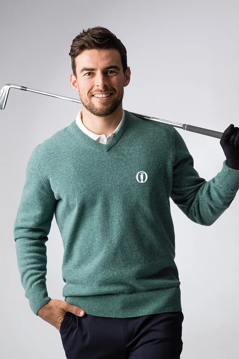 The Open Mens V Neck Lambswool Midweight Golf Sweater