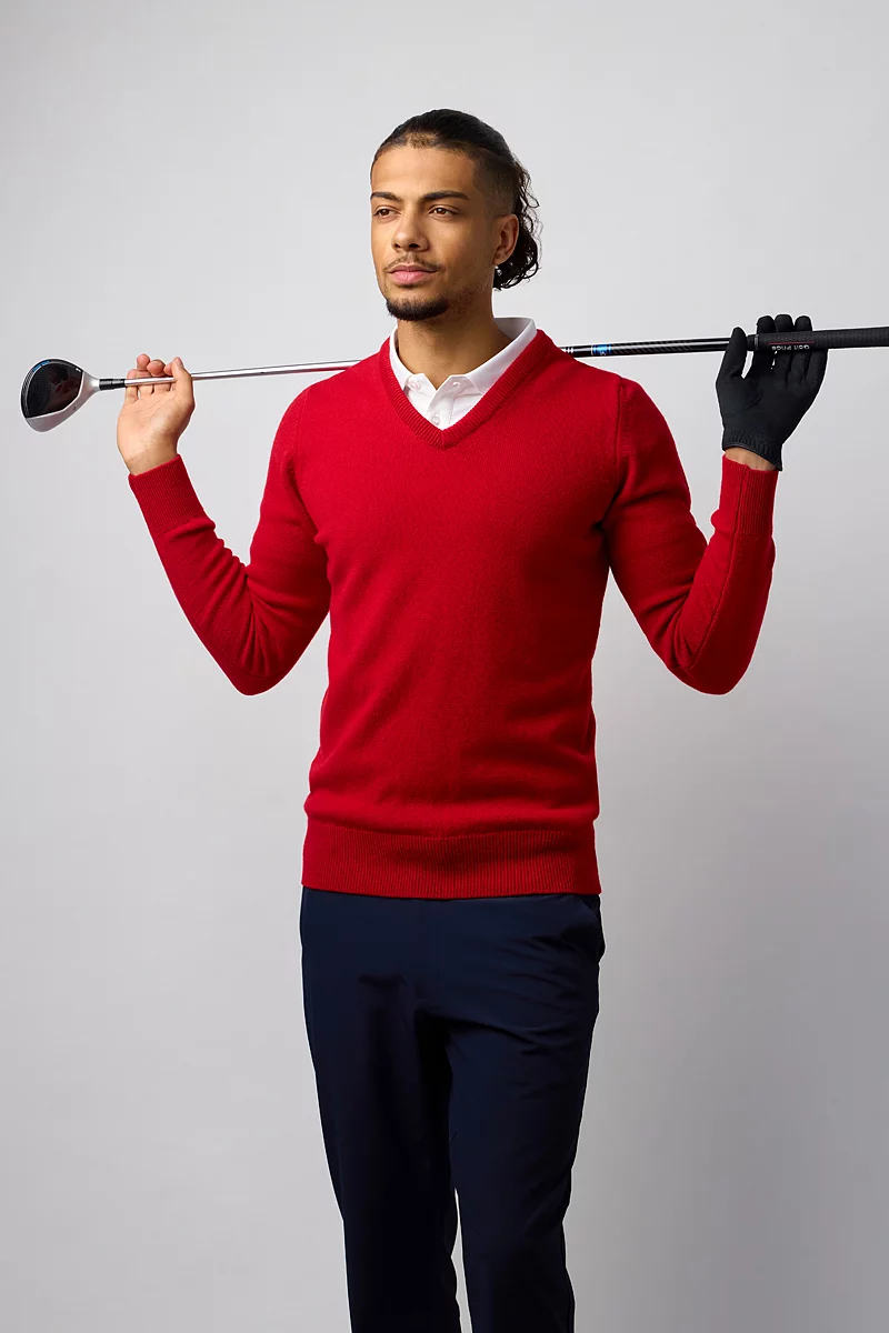 The Open Mens V Neck Lambswool Midweight Golf Sweater