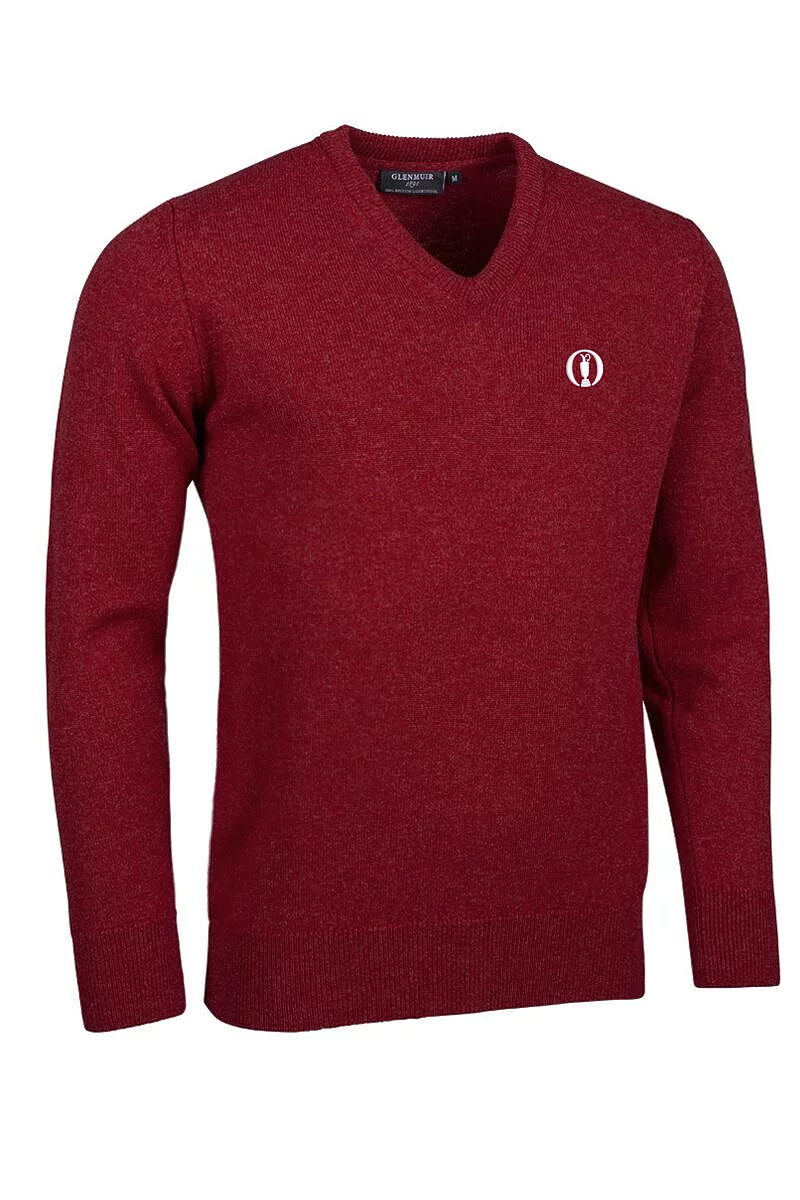 The Open Mens V Neck Lambswool Midweight Golf Sweater Poppy Melange XL