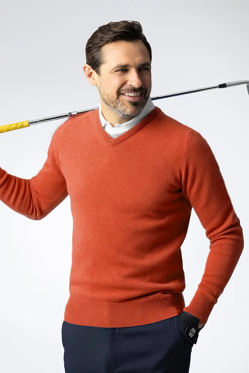 Mens V Neck Lambswool Midweight Golf Sweater Sale