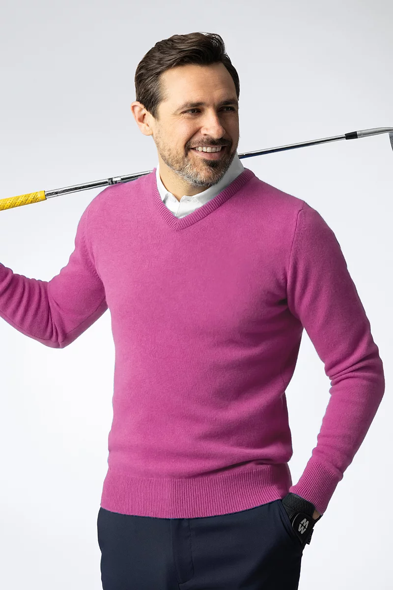 Mens V Neck Lambswool Midweight Golf Sweater Sale