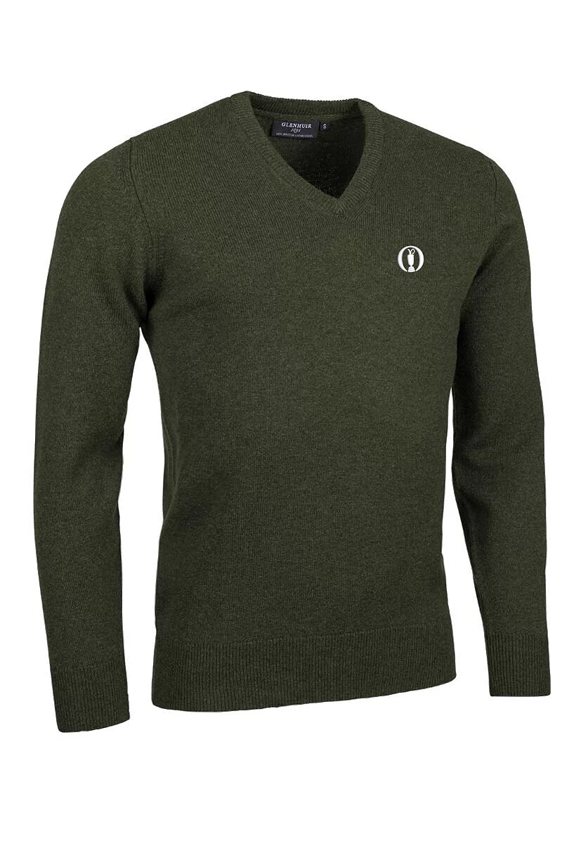 The Open Mens V Neck Lambswool Midweight Golf Sweater Seaweed Marl L