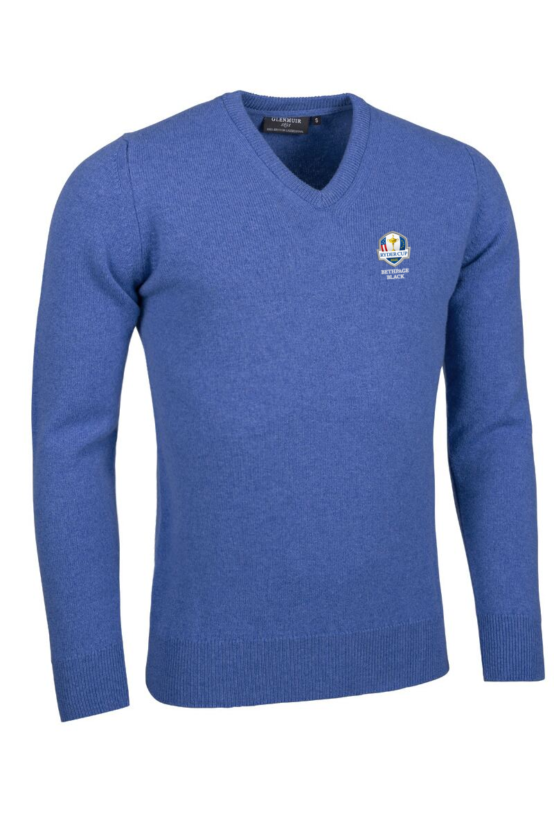 Official Ryder Cup 2025 Mens V Neck Lambswool Golf Sweater Tahiti Marl XL