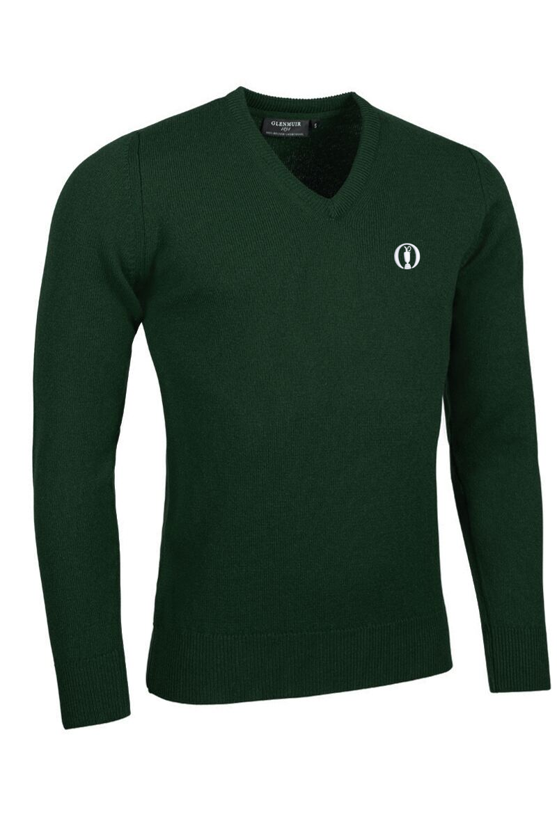 The Open Mens V Neck Lambswool Golf Sweater Tartan Green M