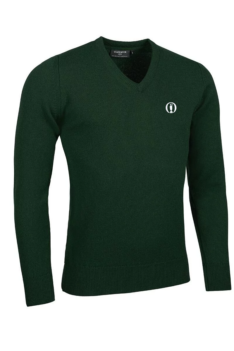 Official Ryder Cup 2027 Mens V Neck Lambswool Midweight Golf Sweater Tartan Green M