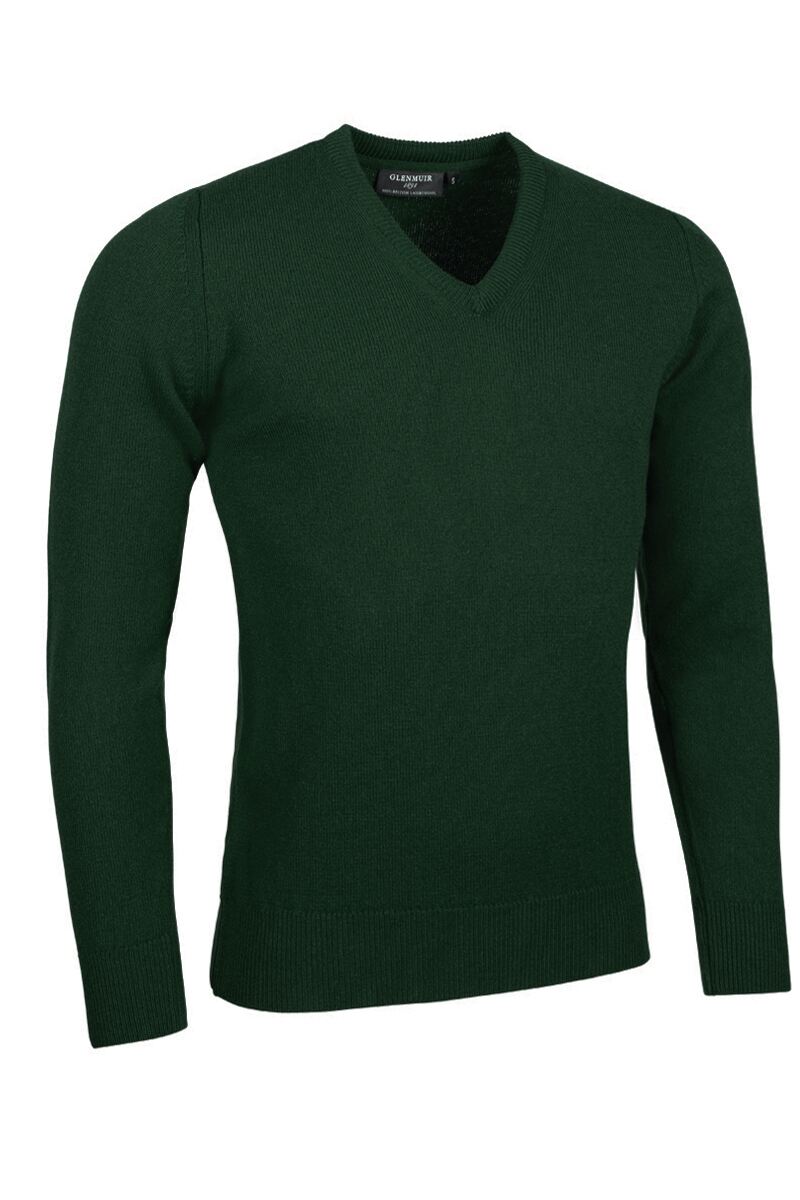 Mens V Neck Lambswool Golf Sweater Tartan Green M
