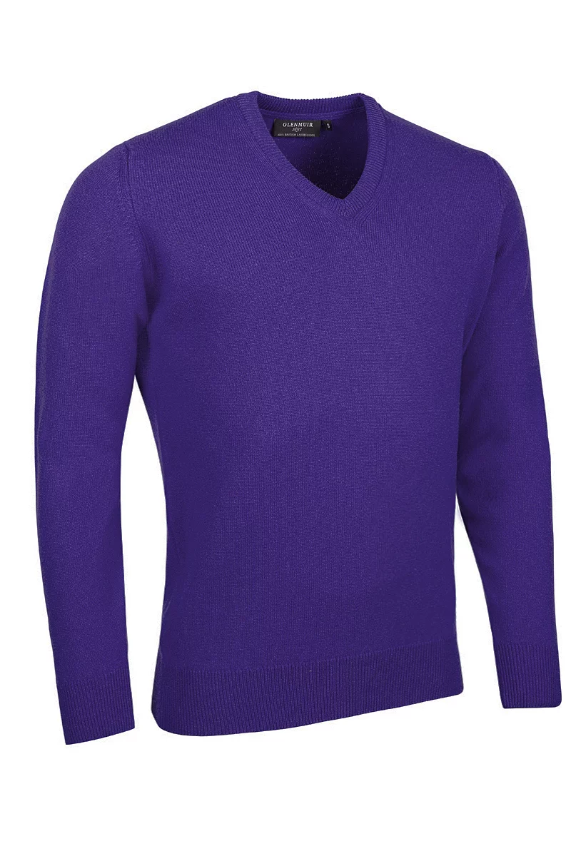 Official Ryder Cup 2027 Mens V Neck Lambswool Midweight Golf Sweater Violet XL