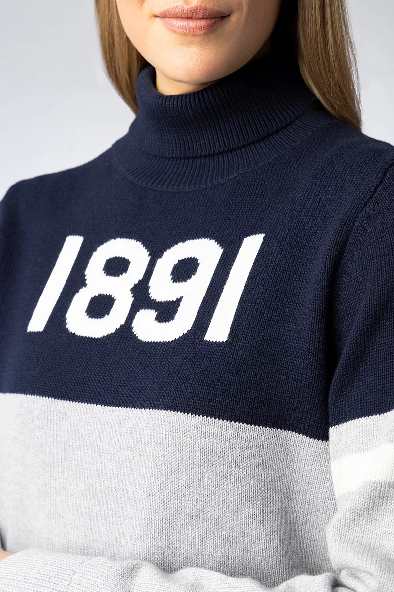 Mens and Ladies Roll Neck Contrast Chest and Sleeve Touch of Cashmere 1891 Heritage Sweater Mens and Ladies Roll Neck Contrast Chest and Sleeve Touch of Cashmere 1891 Heritage Sweater