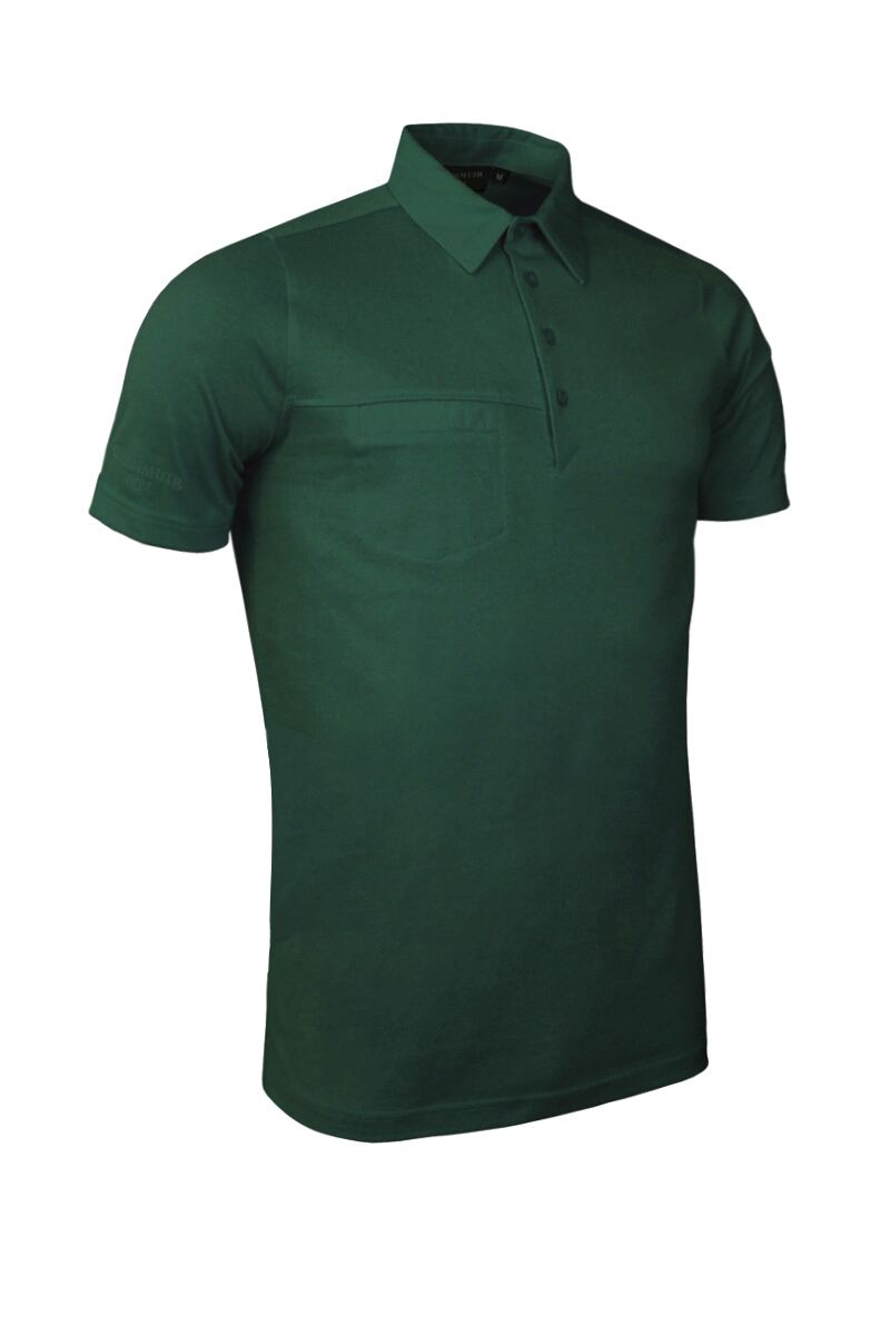 Mens Breast Pocket Golf Polo Shirt Sale Tartan Green S