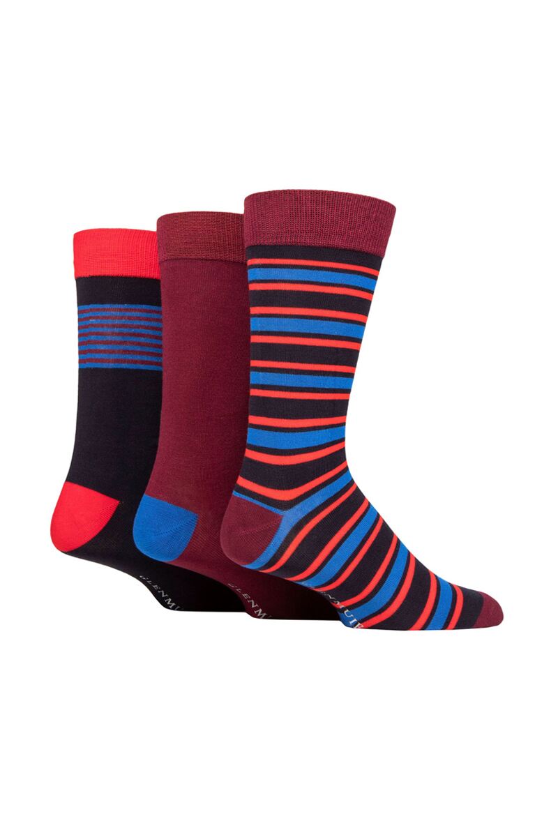 Mens 3 Pair Patterned and Plain Bamboo Socks Gift Box Navy Fashion Stripe 7-11