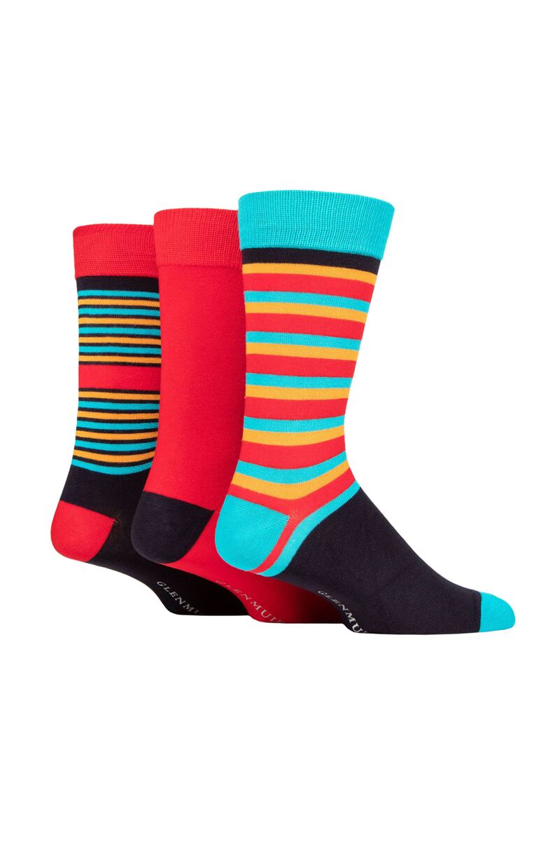 Mens 3 Pair Patterned and Plain Bamboo Socks Gift Box Red Fashion Stripe 7-11