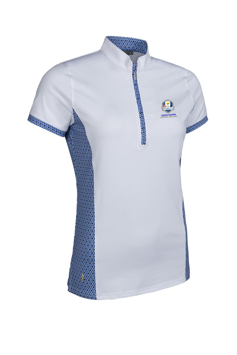 Official Ryder Cup 2027 Ladies Stand Up Collar Printed Panel Zip Performance Golf Shirt